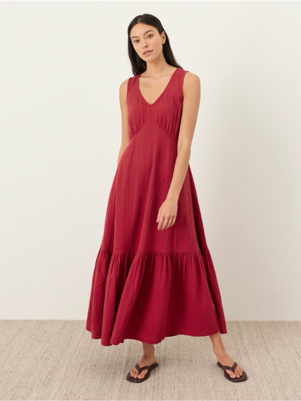 Pact V-Neck Sleeveless Maxi Dress in Deep Red